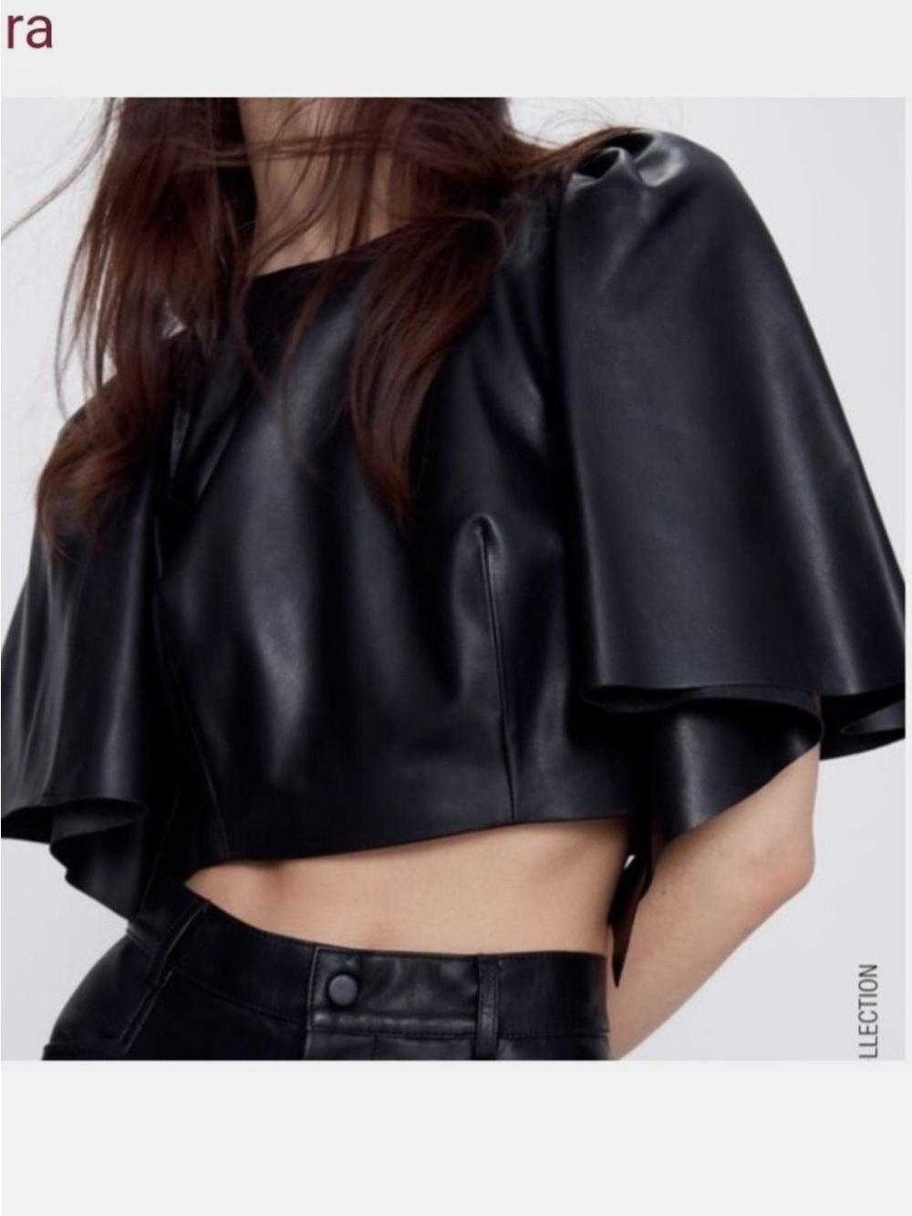 Black Genuine Leather Cropped Cape Top-